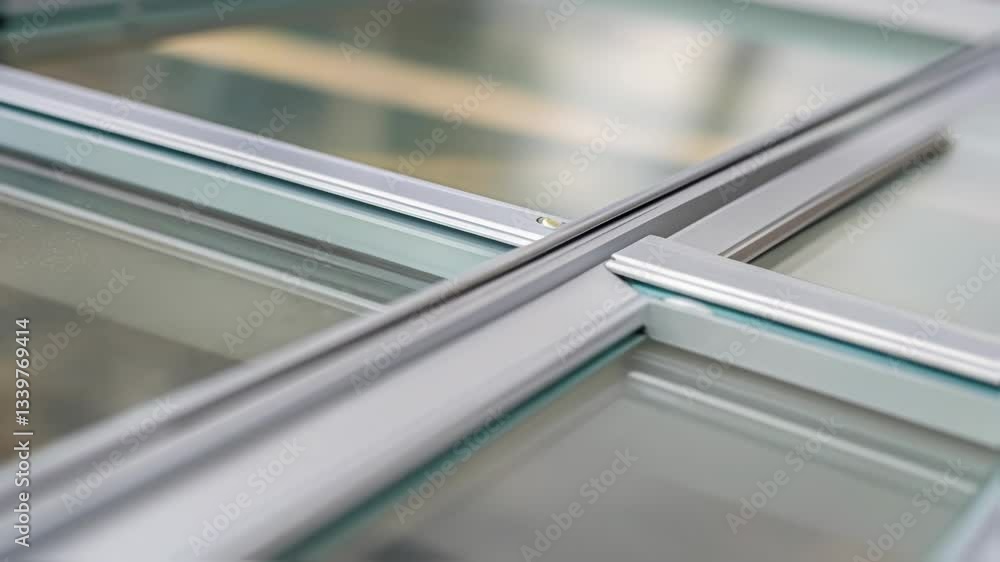Poster Professional builder applying sealant while carefully installing window frame, focusing on precision and creating airtight, watertight connection between frame and glass surface