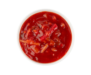 Tomato sauce with vegetables isolated, red sweet and sour pasta marinara sauce, mexican dip smear