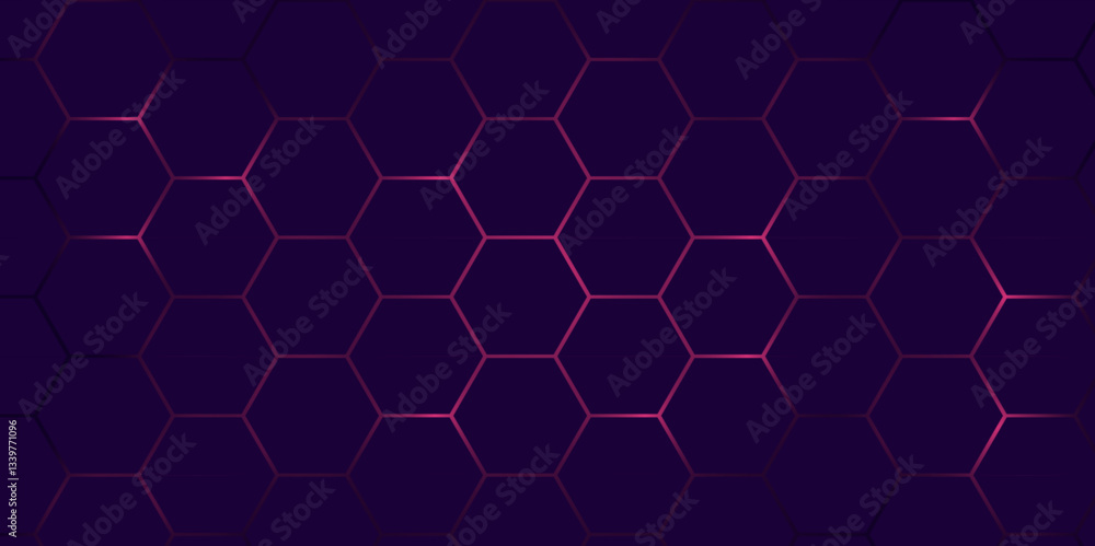 Aufkleber futuristic hexagonal grid pattern background. dark purple honeycomb texture with glowing edges. hexa