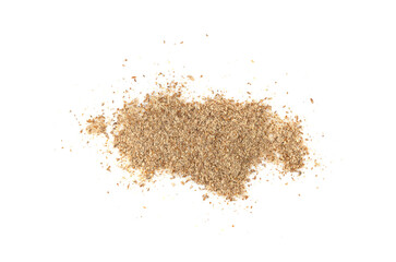 Milk thistle seeds powder, crushed silybum marianum grains pile, milled dry blessed milkthistle