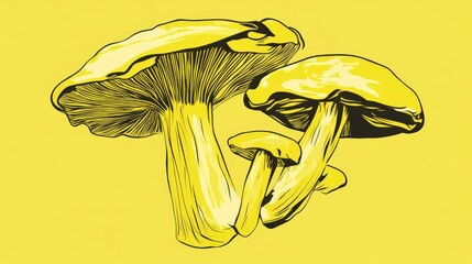Stunning Yellow Mushroom Illustration: A Detailed Line Art Design