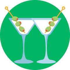 Stylized martini glasses - A symbol representing a classic cocktail in a stylish glass, commonly associated with nightlife and parties.