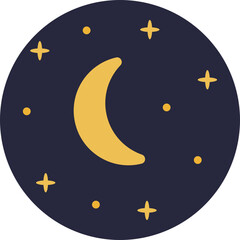 Naklejka premium A simple moon and star icon representing the party scene after dark.
