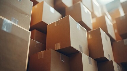 Stack of Cardboard Boxes Isolated for Shipping and Storage Solutions, Representing Logistics, E-Commerce, and the Process of Storing and Shipping Goods in an Organized System.