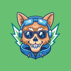 Rockin' Cat Skull Head Mascot Unleashing Grunge Vibes