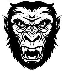 Obraz premium Angry Chimpanzee head simple black silhouette, Black silhouette vector icon, silhouette illustration