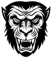 Obraz premium Angry Chimpanzee head simple black silhouette, Black silhouette vector icon, silhouette illustration