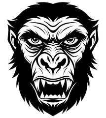 Angry Chimpanzee head simple black silhouette, Black silhouette vector icon, silhouette illustration