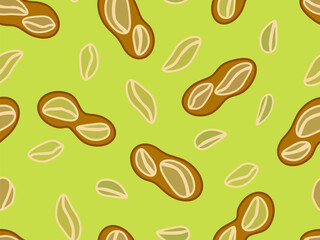 Peanut seamless pattern. Roasted peanuts in shell. Background design for printing on wrappers, packaging, fabrics and wallpapers. Vector illustration