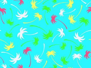 Obraz premium Palm trees seamless pattern. Summer time, wallpaper with tropical palm trees pattern. Design for printing t-shirts, banners and promotional items. Vector illustration