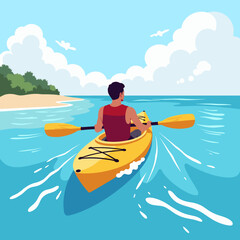 Adventurous kayaking through clear blue water, marine exploration