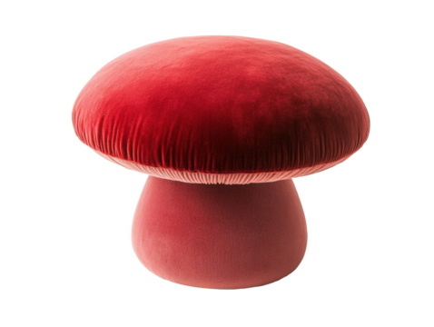 Unique mushroom-shaped furniture piece in vibrant red color  on transported background	