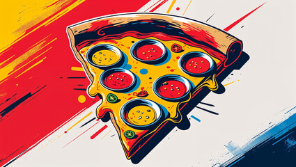 pizza slice drawn, flat design illustration