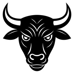 Fototapeta premium Angry bull head simple black silhouette, Black silhouette vector icon, silhouette illustration. Bull head