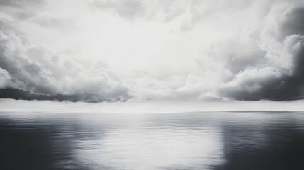 Celestial Reflections: An ethereal landscape of the sea mirroring a dramatic, cloud-filled sky, creating a sense of awe and infinite expanse