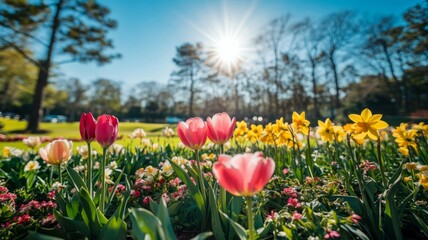 Spring Blooms in a Sunny Park Garden