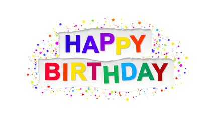 Colorful Happy Birthday Greeting Card Torn Paper Letters Confetti Celebration