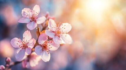 Fototapeta premium Delicate Pink Blossoms Illuminated By Warm Sunlight