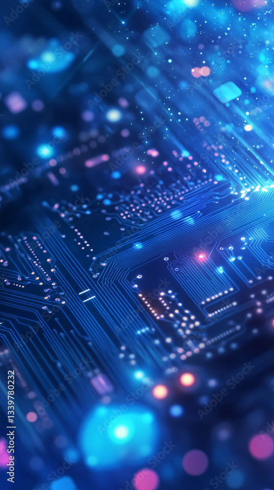 Aufkleber a high-tech futuristic circuit board with glowing blue lights and digital connections representing t