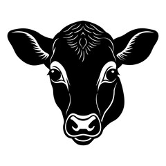 baby cow head simple black silhouette, Black silhouette vector icon, silhouette illustration