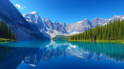 Majestic Snow-Capped Mountains Reflecting on a Pristine Alpine Lake
