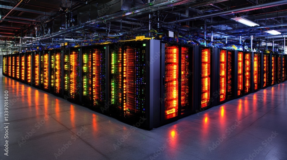 Poster illuminated server room: a glimpse into modern data processing