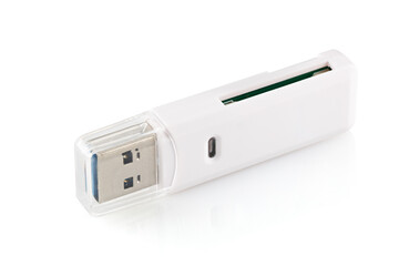 White USB  card reader isolated on white background.