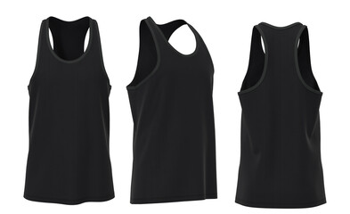 3D Clothing Mockup Black Tank Top 3D Render Front Side Back