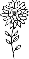 Simple and clean floral line drawing with a black outline of a single flower, isolated on white, created for minimal design, wall art, or stationery