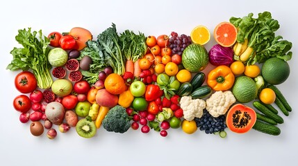 Vibrant Harvest: An assortment of colorful fruits and vegetables, a testament to nature's bounty and nutritional richness, artfully arranged, bursting with freshness and vitality.