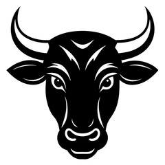 bull head simple black silhouette, Black silhouette vector icon, silhouette illustration
