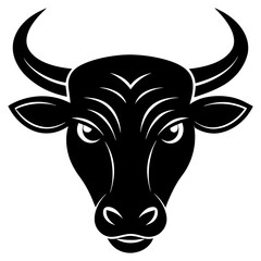 bull head simple black silhouette, Black silhouette vector icon, silhouette illustration