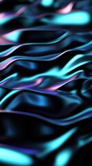 Fototapeta premium Close-up of smooth, flowing abstract waves in shades of neon blue and purple, creating a futuristic and dynamic effect against a dark background