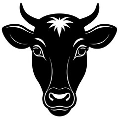 Cow head simple black silhouette, Black silhouette vector icon, silhouette illustration