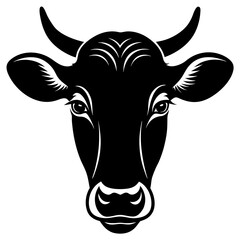 Cow head simple black silhouette, Black silhouette vector icon, silhouette illustration