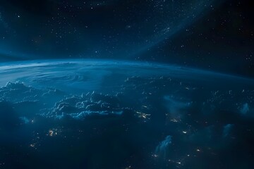 Obraz premium Earth from Space at Night with City Lights and Atmosphere