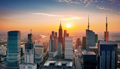 Moscow City skyscrapers overall view at sunset- 81030