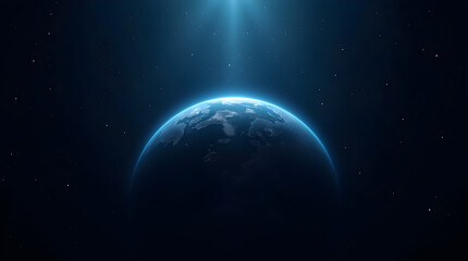 Obraz premium Glowing Blue Planet Earth Dark Space Cinematic Universe View