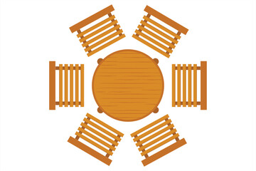 Vector wooden table and chairs. Illustration of home furniture made of wood