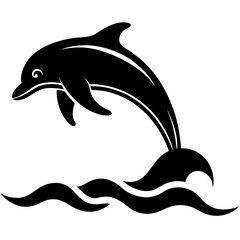 Obraz premium dolphin simple black silhouette, Black silhouette vector icon, silhouette illustration