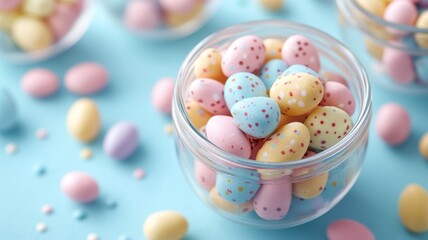 Fototapeta premium Pastel Easter Candy Eggs In A Glass Jar