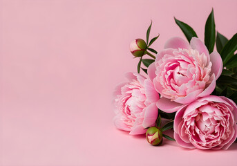 Beautiful delicate peony flowers on a pink background. Generated with AI.