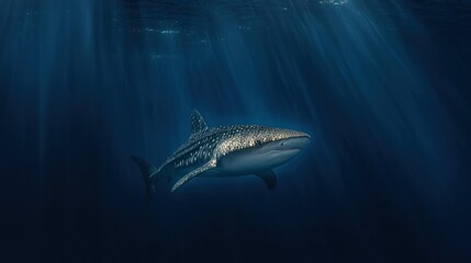 Fototapeta premium A majestic whale shark swims calmly through the deep blue water