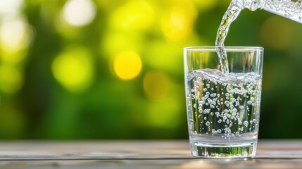 Water being poured into a glass with many air bubbles