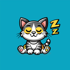 Cute Sleepy Cat Logo Vector Mascot Character Cartoon Illustration