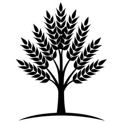 Obraz premium growing wheat tree simple black silhouette, Black silhouette vector icon, silhouette illustration