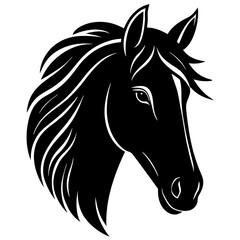 horse head simple black silhouette, Black silhouette vector icon, silhouette illustration