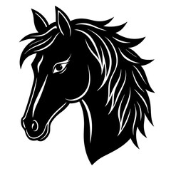 horse head simple black silhouette, Black silhouette vector icon, silhouette illustration