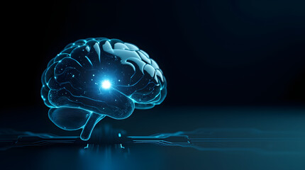 Glowing Blue Futuristic Digital Brain Art - Neuroscience, AI, Tech, Black Background Image