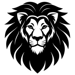 lion head simple black silhouette, Black silhouette vector icon, silhouette illustration